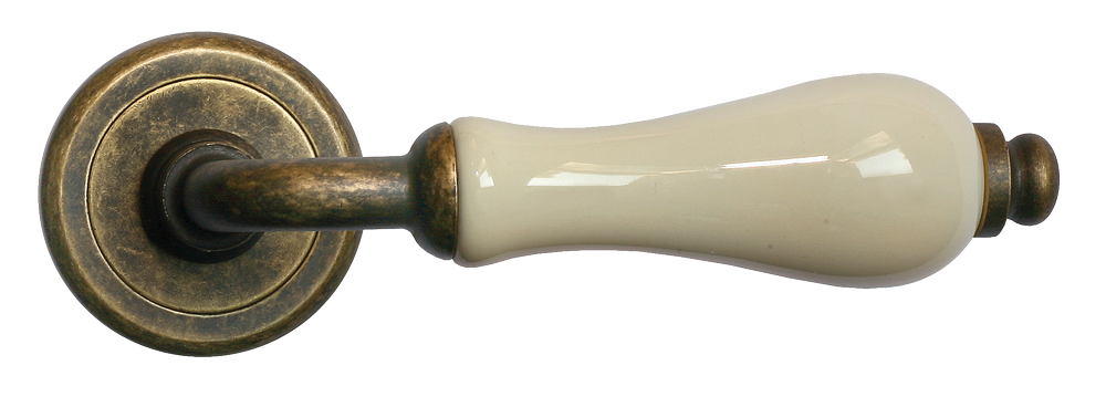 Ручка дверная CERAMICA R4 OBR/CHAMP раздельная на круглой розетке, цвет - бронза/шампань, латунь фото купить в Ульяновске
