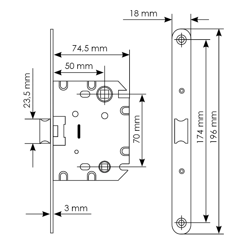 Защелка межкомнатная 1870P SN -IND SP-1 с ответной планкой, бесшумная сантехническая, цвет никель фото купить в Ульяновске