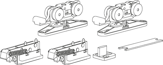 SLIDING SET 1-SO 40kg, комплект ролик-стопор для синхр.открывания, дверь до 40кг