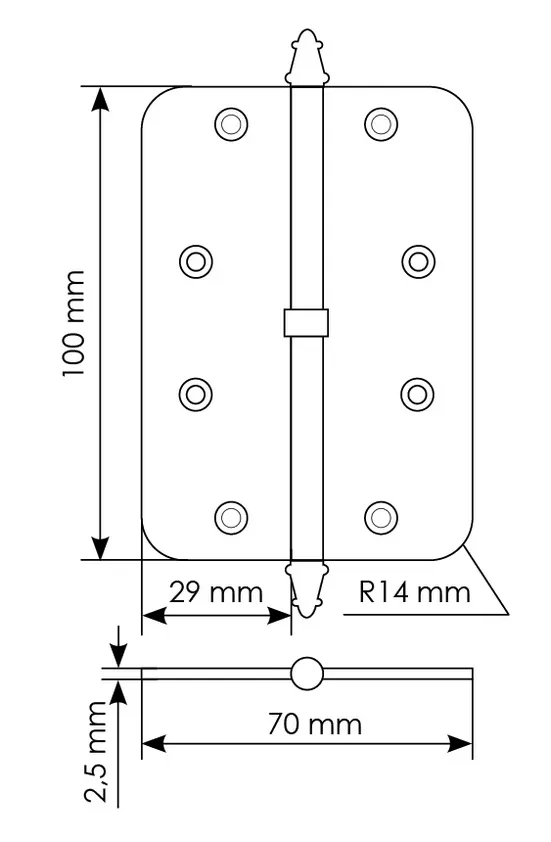 Петля разъемная карточная стальная MS-C 100X70X2.5 SG R правая скругленная, врезная, цвет мат.золото, сталь фото купить в Ульяновске