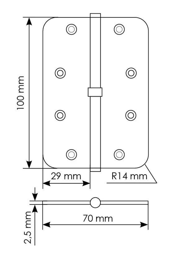 MSD-C 100X70X2.5 SG L, петля стальная скругленная левая без коронки, цвет - мат.золото фото купить в Ульяновске