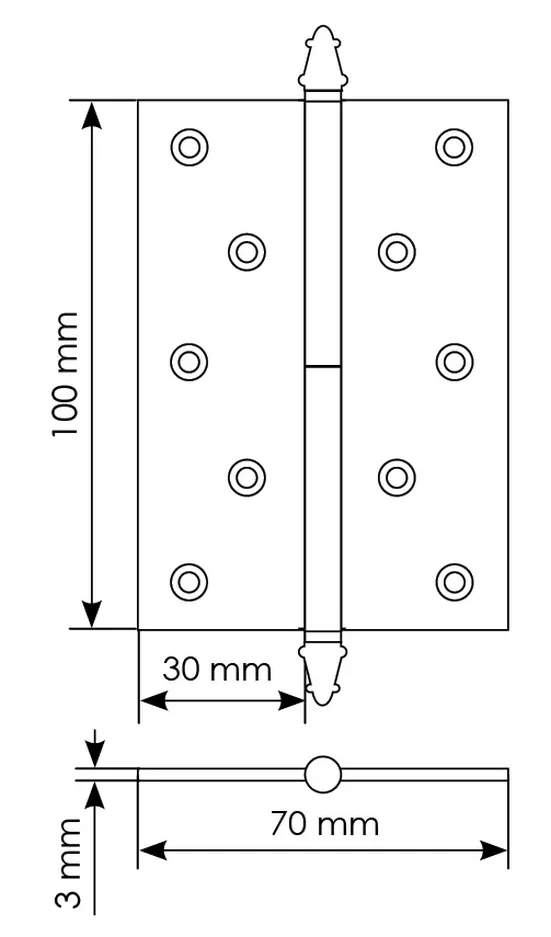 Петля разъемная карточная MB 100X70X3 SG L C латунная с коронкой левая, врезная цвет матовое золото фото купить в Ульяновске