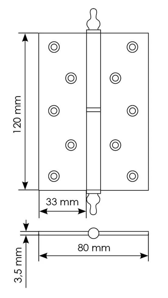 Петля карточная разъемная латунная MB 120X80X3.5 AB R C с коронкой правая, верзная, цвет античная бронза фото купить в Ульяновске