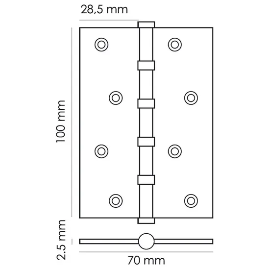 Петля карточная универсальная MS 100X70X2.5-4BB SC стальная, врезная, цвет матовый хром, сталь фото купить в Ульяновске