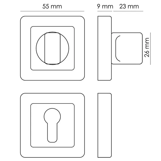 Завертка сантехническая MH-WC-S55 GR/PC квадратная цвет графит/хром фото купить в Ульяновске